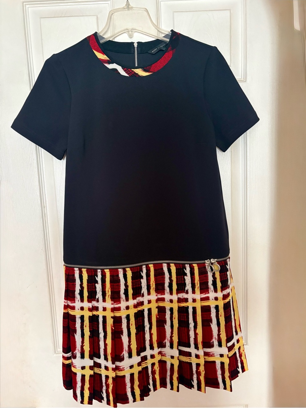 Marc Jacobs Black Mini Dress with Red & Yellow Plaid Skirt